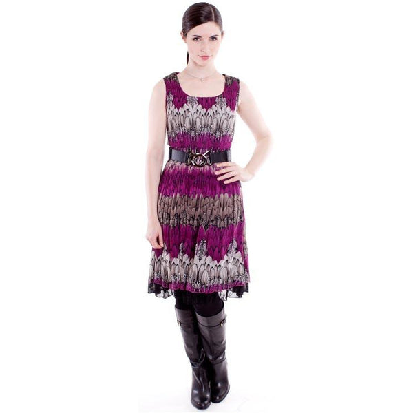 Sleeveless Print  Crinkle Dress - Peacock